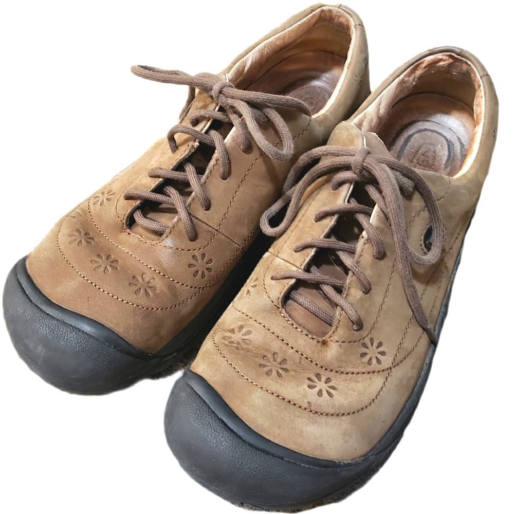 KEEN Presidio Leather Lace Up Tie Walking Hiking Embossed Flower Shoes 40 9.5